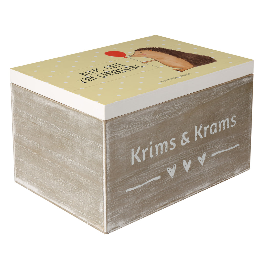 Holzkiste Igel mit Luftballon Holzkiste, Kiste, Schatzkiste, Truhe, Schatulle, XXL, Erinnerungsbox, Erinnerungskiste, Dekokiste, Aufbewahrungsbox, Tiermotive, Gute Laune, lustige Sprüche, Tiere, Igel, Geburtstag, Herzlichen Glückwunsch, Glückwunsch, Geburtstagskind, Ballon, Happy Birthday