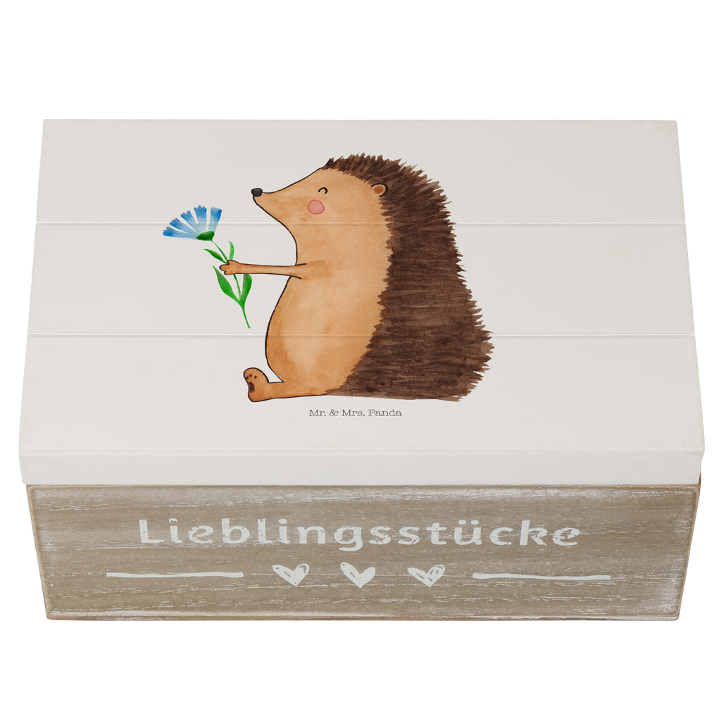 Holzkiste Igel mit Blume Holzkiste, Kiste, Schatzkiste, Truhe, Schatulle, XXL, Erinnerungsbox, Erinnerungskiste, Dekokiste, Aufbewahrungsbox, Tiermotive, Gute Laune, lustige Sprüche, Tiere, Igel, Gute Besserung, Genesungswünsche, Krankheit, Krankenhaus, krank, Besuch