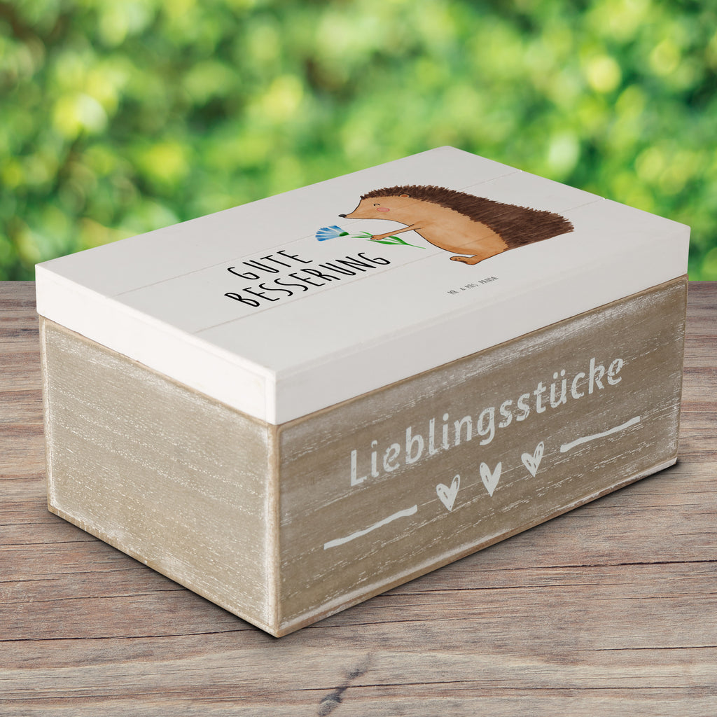 Holzkiste Igel mit Blume Holzkiste, Kiste, Schatzkiste, Truhe, Schatulle, XXL, Erinnerungsbox, Erinnerungskiste, Dekokiste, Aufbewahrungsbox, Tiermotive, Gute Laune, lustige Sprüche, Tiere, Igel, Gute Besserung, Genesungswünsche, Krankheit, Krankenhaus, krank, Besuch