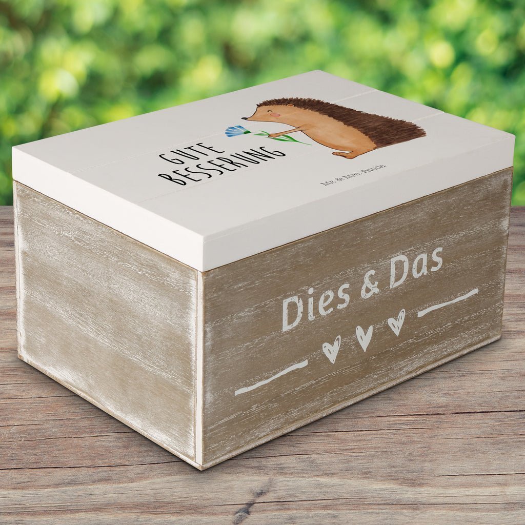 Holzkiste Igel mit Blume Holzkiste, Kiste, Schatzkiste, Truhe, Schatulle, XXL, Erinnerungsbox, Erinnerungskiste, Dekokiste, Aufbewahrungsbox, Tiermotive, Gute Laune, lustige Sprüche, Tiere, Igel, Gute Besserung, Genesungswünsche, Krankheit, Krankenhaus, krank, Besuch