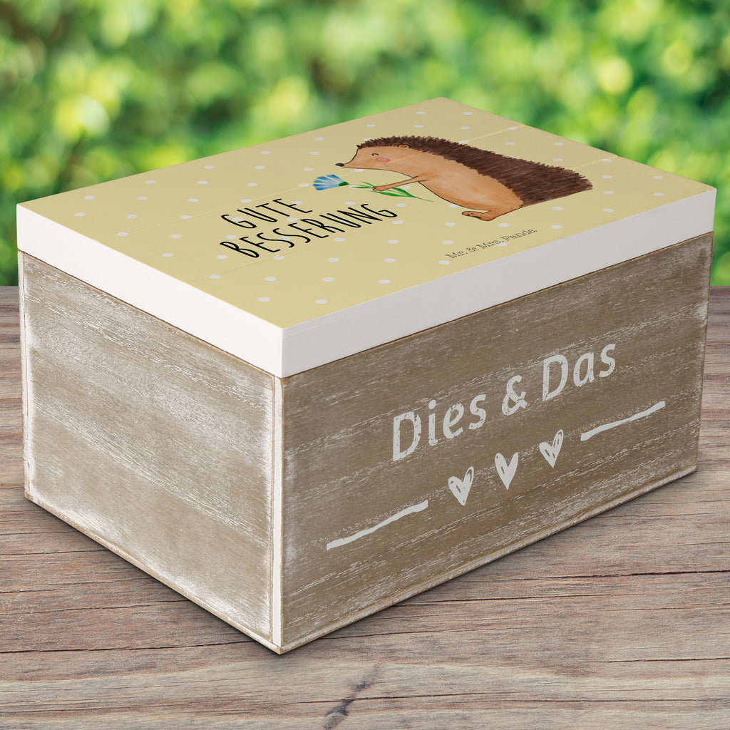 Holzkiste Igel mit Blume Holzkiste, Kiste, Schatzkiste, Truhe, Schatulle, XXL, Erinnerungsbox, Erinnerungskiste, Dekokiste, Aufbewahrungsbox, Tiermotive, Gute Laune, lustige Sprüche, Tiere, Igel, Gute Besserung, Genesungswünsche, Krankheit, Krankenhaus, krank, Besuch