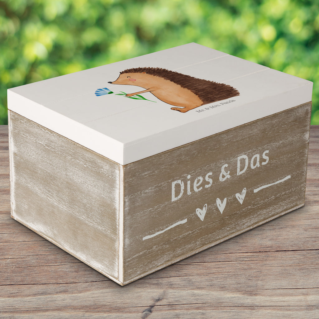 Holzkiste Igel mit Blume Holzkiste, Kiste, Schatzkiste, Truhe, Schatulle, XXL, Erinnerungsbox, Erinnerungskiste, Dekokiste, Aufbewahrungsbox, Tiermotive, Gute Laune, lustige Sprüche, Tiere, Igel, Gute Besserung, Genesungswünsche, Krankheit, Krankenhaus, krank, Besuch