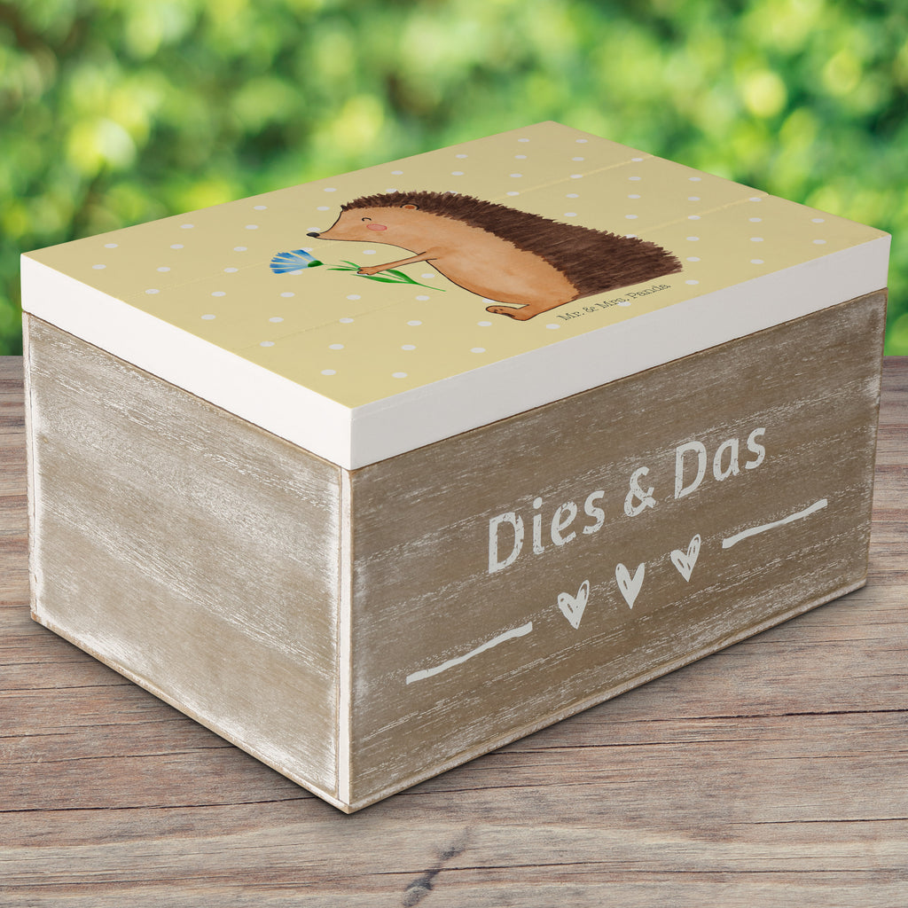 Holzkiste Igel mit Blume Holzkiste, Kiste, Schatzkiste, Truhe, Schatulle, XXL, Erinnerungsbox, Erinnerungskiste, Dekokiste, Aufbewahrungsbox, Tiermotive, Gute Laune, lustige Sprüche, Tiere, Igel, Gute Besserung, Genesungswünsche, Krankheit, Krankenhaus, krank, Besuch