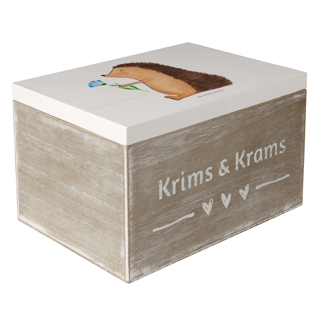 Holzkiste Igel mit Blume Holzkiste, Kiste, Schatzkiste, Truhe, Schatulle, XXL, Erinnerungsbox, Erinnerungskiste, Dekokiste, Aufbewahrungsbox, Tiermotive, Gute Laune, lustige Sprüche, Tiere, Igel, Gute Besserung, Genesungswünsche, Krankheit, Krankenhaus, krank, Besuch