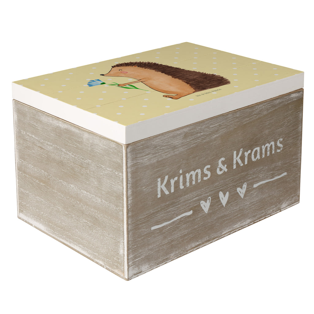 Holzkiste Igel mit Blume Holzkiste, Kiste, Schatzkiste, Truhe, Schatulle, XXL, Erinnerungsbox, Erinnerungskiste, Dekokiste, Aufbewahrungsbox, Tiermotive, Gute Laune, lustige Sprüche, Tiere, Igel, Gute Besserung, Genesungswünsche, Krankheit, Krankenhaus, krank, Besuch
