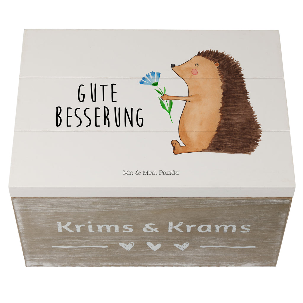Holzkiste Igel mit Blume Holzkiste, Kiste, Schatzkiste, Truhe, Schatulle, XXL, Erinnerungsbox, Erinnerungskiste, Dekokiste, Aufbewahrungsbox, Tiermotive, Gute Laune, lustige Sprüche, Tiere, Igel, Gute Besserung, Genesungswünsche, Krankheit, Krankenhaus, krank, Besuch