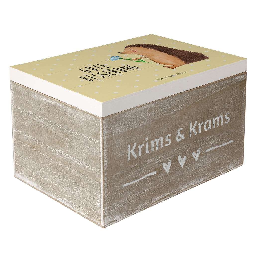 Holzkiste Igel mit Blume Holzkiste, Kiste, Schatzkiste, Truhe, Schatulle, XXL, Erinnerungsbox, Erinnerungskiste, Dekokiste, Aufbewahrungsbox, Tiermotive, Gute Laune, lustige Sprüche, Tiere, Igel, Gute Besserung, Genesungswünsche, Krankheit, Krankenhaus, krank, Besuch