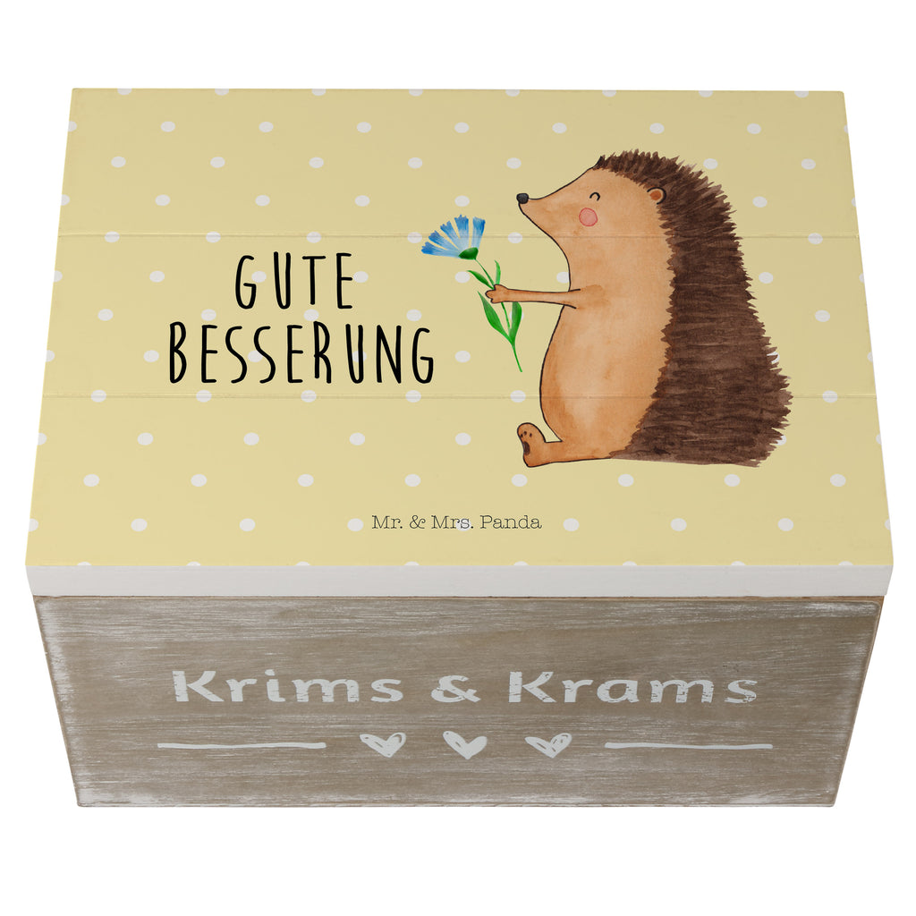 Holzkiste Igel mit Blume Holzkiste, Kiste, Schatzkiste, Truhe, Schatulle, XXL, Erinnerungsbox, Erinnerungskiste, Dekokiste, Aufbewahrungsbox, Tiermotive, Gute Laune, lustige Sprüche, Tiere, Igel, Gute Besserung, Genesungswünsche, Krankheit, Krankenhaus, krank, Besuch