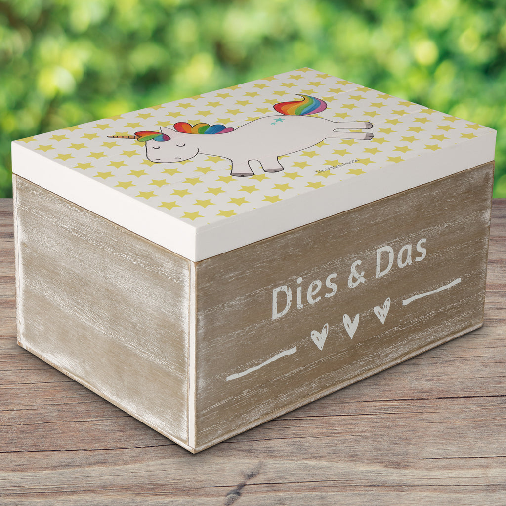 Holzkiste Einhorn Happy Holzkiste, Kiste, Schatzkiste, Truhe, Schatulle, XXL, Erinnerungsbox, Erinnerungskiste, Dekokiste, Aufbewahrungsbox, Einhorn, Einhörner, Einhorn Deko, Pegasus, Unicorn, glücklich, fröhlich, Spaß, Freude, Lebensfreude, witzig, spannend, Lächeln, Lachen