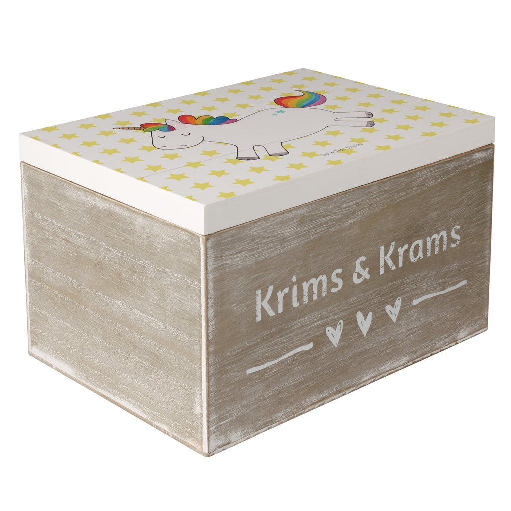 Holzkiste Einhorn Happy Holzkiste, Kiste, Schatzkiste, Truhe, Schatulle, XXL, Erinnerungsbox, Erinnerungskiste, Dekokiste, Aufbewahrungsbox, Einhorn, Einhörner, Einhorn Deko, Pegasus, Unicorn, glücklich, fröhlich, Spaß, Freude, Lebensfreude, witzig, spannend, Lächeln, Lachen