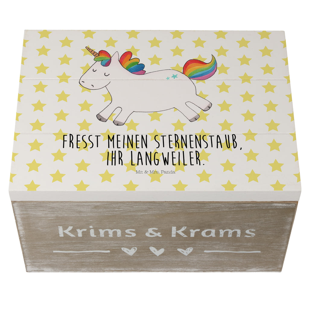 Holzkiste Einhorn Happy Holzkiste, Kiste, Schatzkiste, Truhe, Schatulle, XXL, Erinnerungsbox, Erinnerungskiste, Dekokiste, Aufbewahrungsbox, Einhorn, Einhörner, Einhorn Deko, Pegasus, Unicorn, glücklich, fröhlich, Spaß, Freude, Lebensfreude, witzig, spannend, Lächeln, Lachen