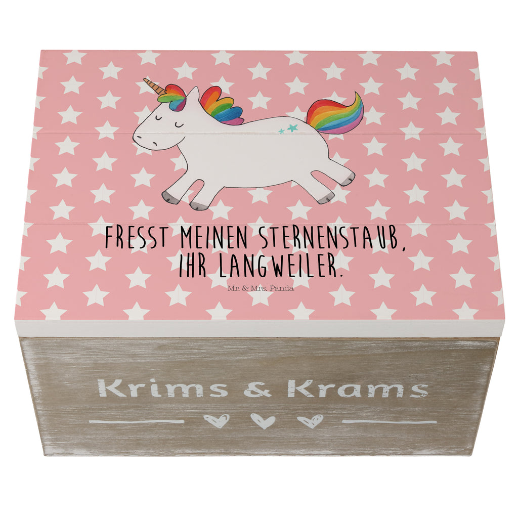 Holzkiste Einhorn Happy Holzkiste, Kiste, Schatzkiste, Truhe, Schatulle, XXL, Erinnerungsbox, Erinnerungskiste, Dekokiste, Aufbewahrungsbox, Einhorn, Einhörner, Einhorn Deko, Pegasus, Unicorn, glücklich, fröhlich, Spaß, Freude, Lebensfreude, witzig, spannend, Lächeln, Lachen