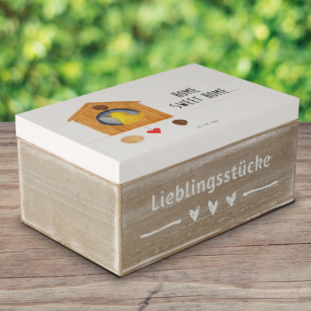 Holzkiste Vogelhaus sweet Home Holzkiste, Kiste, Schatzkiste, Truhe, Schatulle, XXL, Erinnerungsbox, Erinnerungskiste, Dekokiste, Aufbewahrungsbox, Tiermotive, Gute Laune, lustige Sprüche, Tiere, Vogelhaus, Vogel, Home sweet Home, Einzug, Umzug, Geschenk, Einzugsgeschenk, Hausbau, Haus