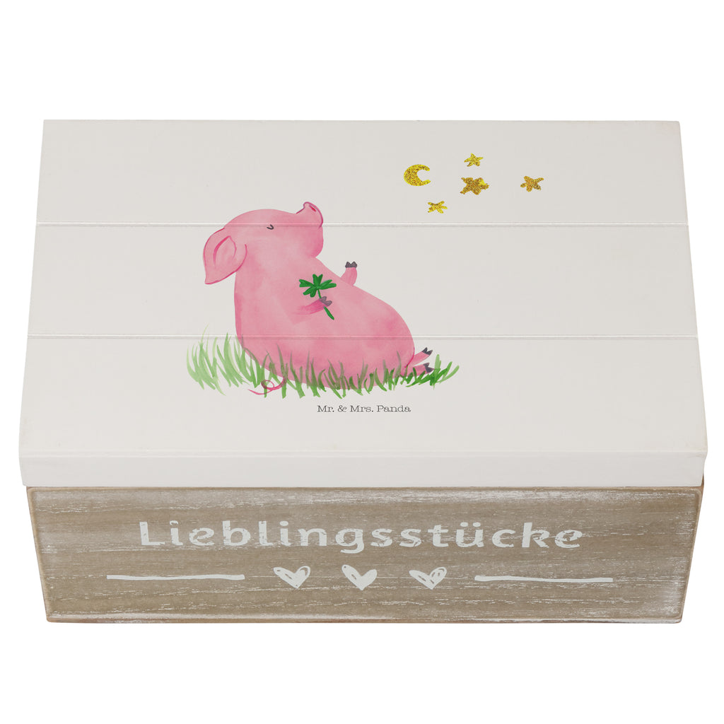 Holzkiste Glücksschwein Holzkiste, Kiste, Schatzkiste, Truhe, Schatulle, XXL, Erinnerungsbox, Erinnerungskiste, Dekokiste, Aufbewahrungsbox, Tiermotive, Gute Laune, lustige Sprüche, Tiere, Glücksschwein. Glück, Schwein, Schweinchen, Sterne, Sernchen, Ziele, Träume, Motivation, Glücksbringer
