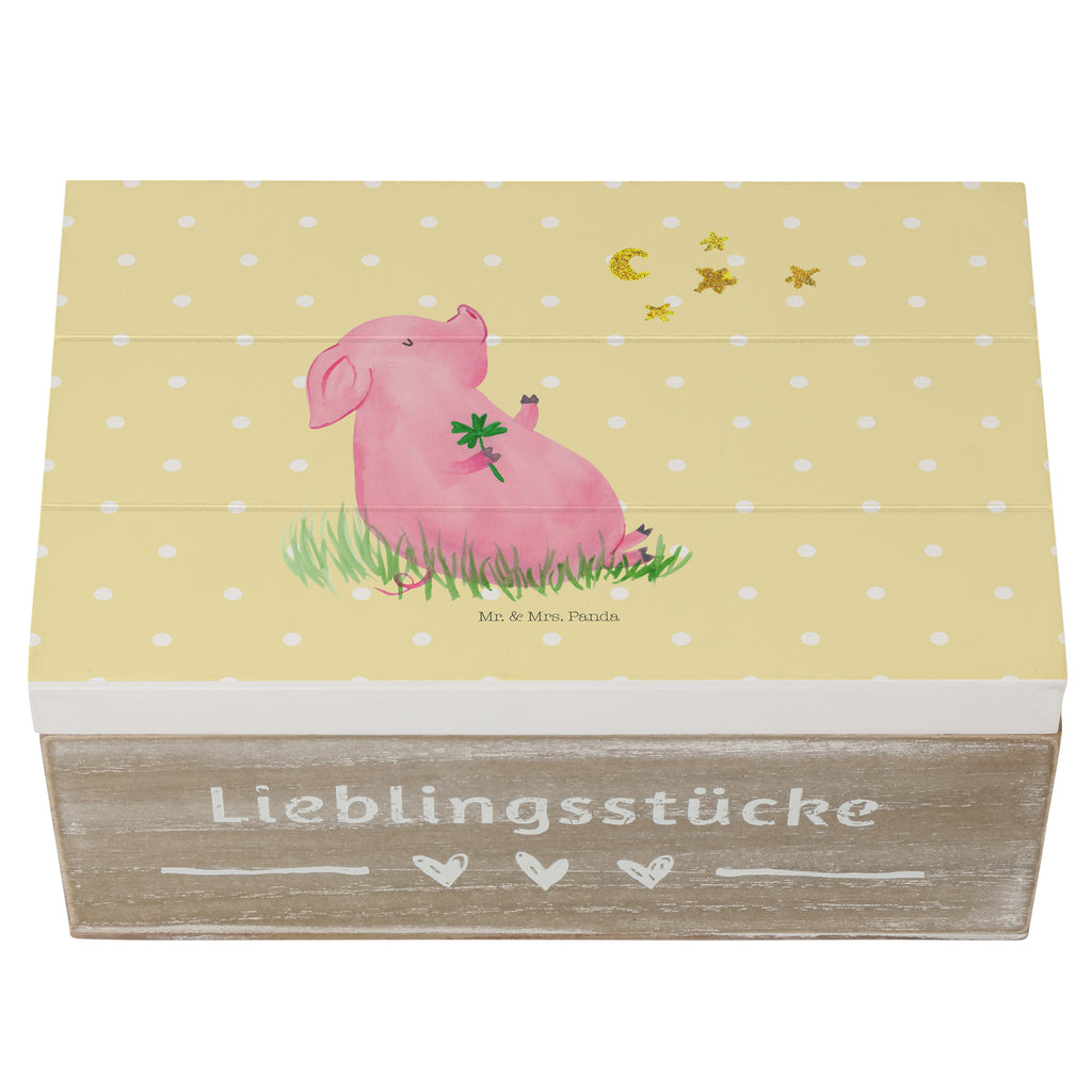 Holzkiste Glücksschwein Holzkiste, Kiste, Schatzkiste, Truhe, Schatulle, XXL, Erinnerungsbox, Erinnerungskiste, Dekokiste, Aufbewahrungsbox, Tiermotive, Gute Laune, lustige Sprüche, Tiere, Glücksschwein. Glück, Schwein, Schweinchen, Sterne, Sernchen, Ziele, Träume, Motivation, Glücksbringer