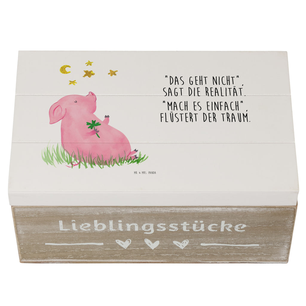 Holzkiste Glücksschwein Holzkiste, Kiste, Schatzkiste, Truhe, Schatulle, XXL, Erinnerungsbox, Erinnerungskiste, Dekokiste, Aufbewahrungsbox, Tiermotive, Gute Laune, lustige Sprüche, Tiere, Glücksschwein. Glück, Schwein, Schweinchen, Sterne, Sernchen, Ziele, Träume, Motivation, Glücksbringer