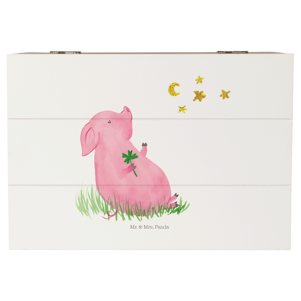 Holzkiste Glücksschwein Holzkiste, Kiste, Schatzkiste, Truhe, Schatulle, XXL, Erinnerungsbox, Erinnerungskiste, Dekokiste, Aufbewahrungsbox, Tiermotive, Gute Laune, lustige Sprüche, Tiere, Glücksschwein. Glück, Schwein, Schweinchen, Sterne, Sernchen, Ziele, Träume, Motivation, Glücksbringer