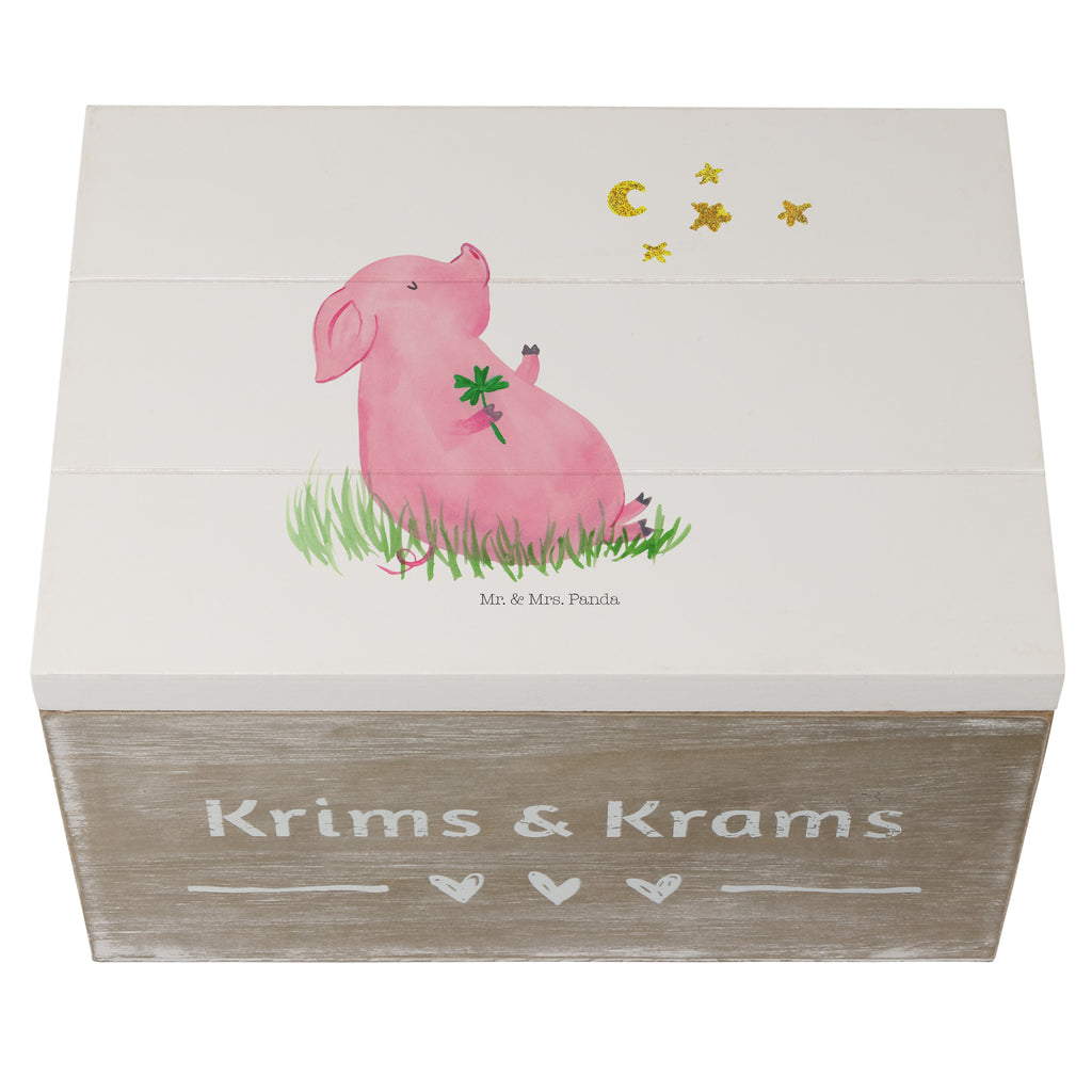 Holzkiste Glücksschwein Holzkiste, Kiste, Schatzkiste, Truhe, Schatulle, XXL, Erinnerungsbox, Erinnerungskiste, Dekokiste, Aufbewahrungsbox, Tiermotive, Gute Laune, lustige Sprüche, Tiere, Glücksschwein. Glück, Schwein, Schweinchen, Sterne, Sernchen, Ziele, Träume, Motivation, Glücksbringer