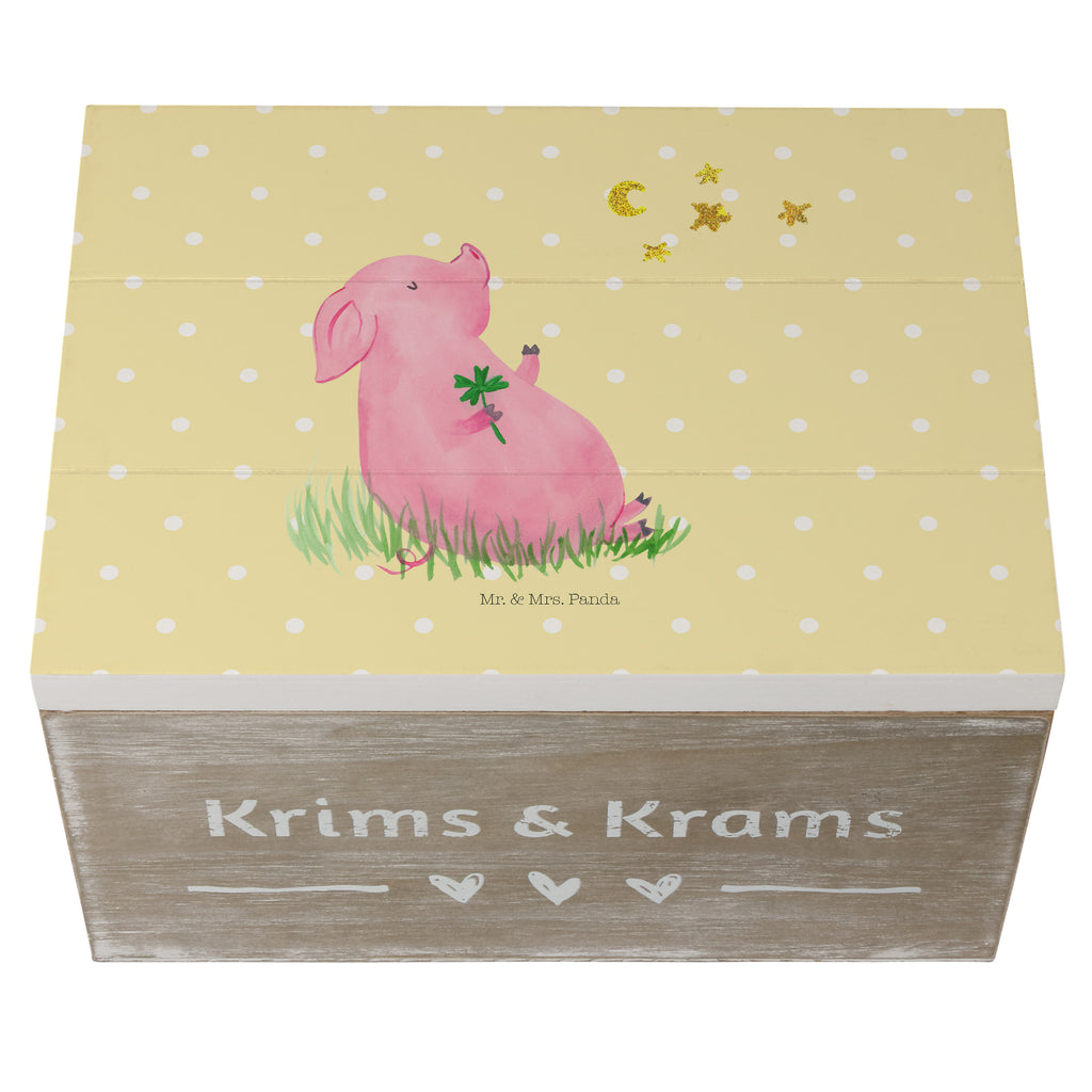 Holzkiste Glücksschwein Holzkiste, Kiste, Schatzkiste, Truhe, Schatulle, XXL, Erinnerungsbox, Erinnerungskiste, Dekokiste, Aufbewahrungsbox, Tiermotive, Gute Laune, lustige Sprüche, Tiere, Glücksschwein. Glück, Schwein, Schweinchen, Sterne, Sernchen, Ziele, Träume, Motivation, Glücksbringer