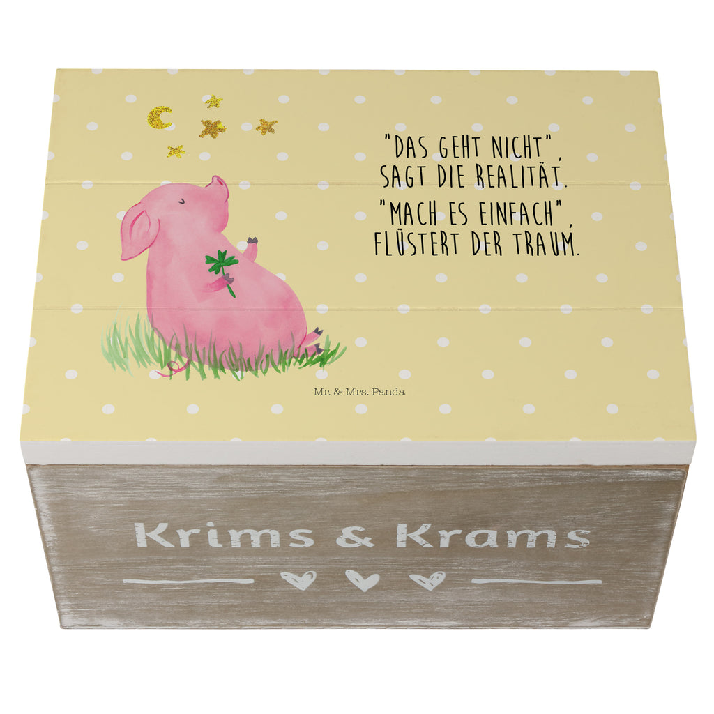 Holzkiste Glücksschwein Holzkiste, Kiste, Schatzkiste, Truhe, Schatulle, XXL, Erinnerungsbox, Erinnerungskiste, Dekokiste, Aufbewahrungsbox, Tiermotive, Gute Laune, lustige Sprüche, Tiere, Glücksschwein. Glück, Schwein, Schweinchen, Sterne, Sernchen, Ziele, Träume, Motivation, Glücksbringer