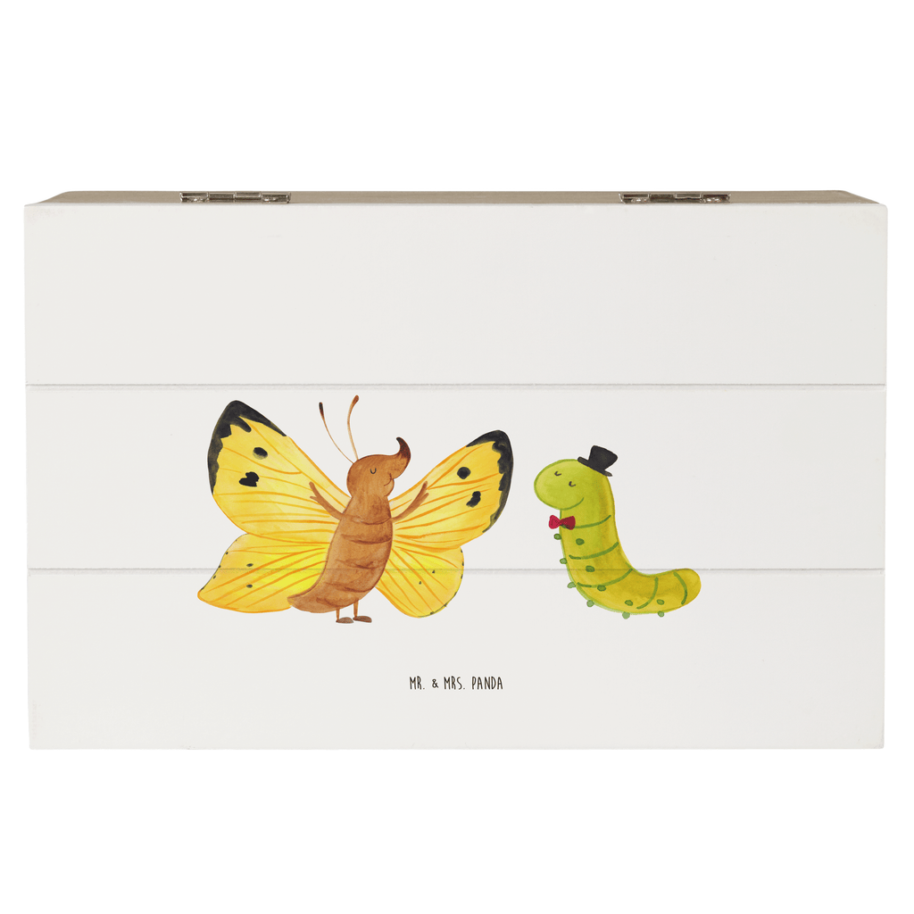 Holzkiste Raupe & Schmetterling Holzkiste, Kiste, Schatzkiste, Truhe, Schatulle, XXL, Erinnerungsbox, Erinnerungskiste, Dekokiste, Aufbewahrungsbox, Tiermotive, Gute Laune, lustige Sprüche, Tiere, Raupe, Schmetterling, Zitronenfalter, Entwicklung, Erwachsen werden, Kokon, Hut, Hütchen, Schönheit, Aufwachsen