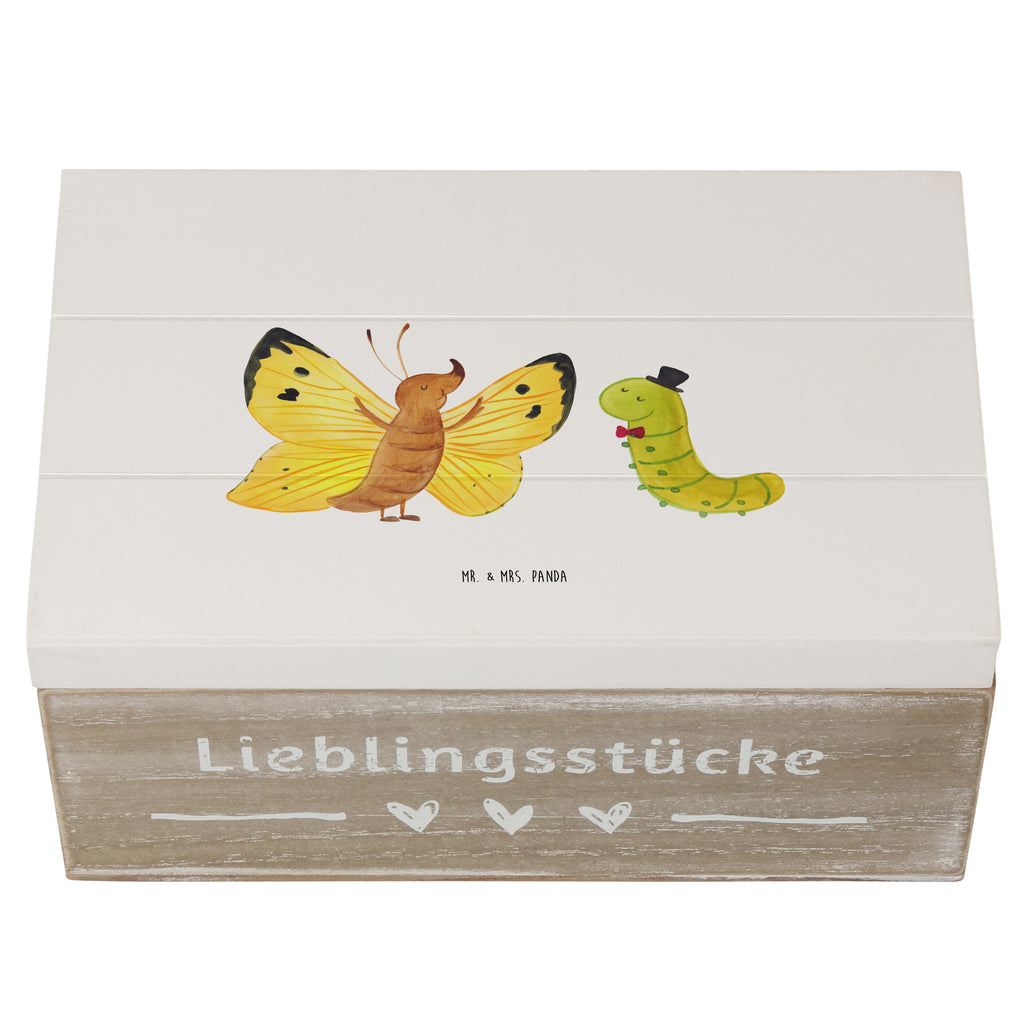 Holzkiste Raupe & Schmetterling Holzkiste, Kiste, Schatzkiste, Truhe, Schatulle, XXL, Erinnerungsbox, Erinnerungskiste, Dekokiste, Aufbewahrungsbox, Tiermotive, Gute Laune, lustige Sprüche, Tiere, Raupe, Schmetterling, Zitronenfalter, Entwicklung, Erwachsen werden, Kokon, Hut, Hütchen, Schönheit, Aufwachsen