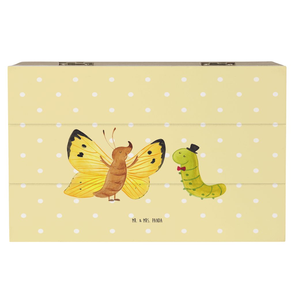 Holzkiste Raupe & Schmetterling Holzkiste, Kiste, Schatzkiste, Truhe, Schatulle, XXL, Erinnerungsbox, Erinnerungskiste, Dekokiste, Aufbewahrungsbox, Tiermotive, Gute Laune, lustige Sprüche, Tiere, Raupe, Schmetterling, Zitronenfalter, Entwicklung, Erwachsen werden, Kokon, Hut, Hütchen, Schönheit, Aufwachsen