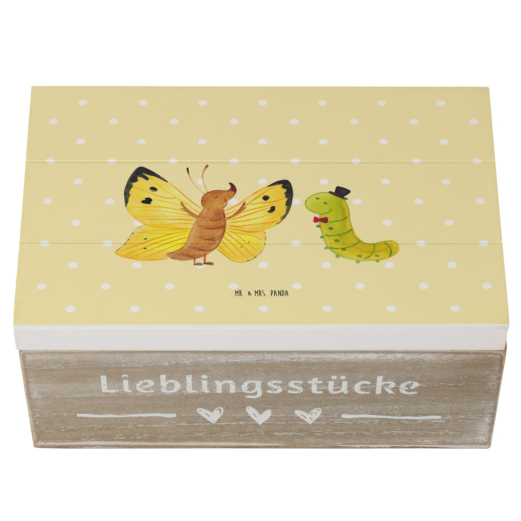 Holzkiste Raupe & Schmetterling Holzkiste, Kiste, Schatzkiste, Truhe, Schatulle, XXL, Erinnerungsbox, Erinnerungskiste, Dekokiste, Aufbewahrungsbox, Tiermotive, Gute Laune, lustige Sprüche, Tiere, Raupe, Schmetterling, Zitronenfalter, Entwicklung, Erwachsen werden, Kokon, Hut, Hütchen, Schönheit, Aufwachsen