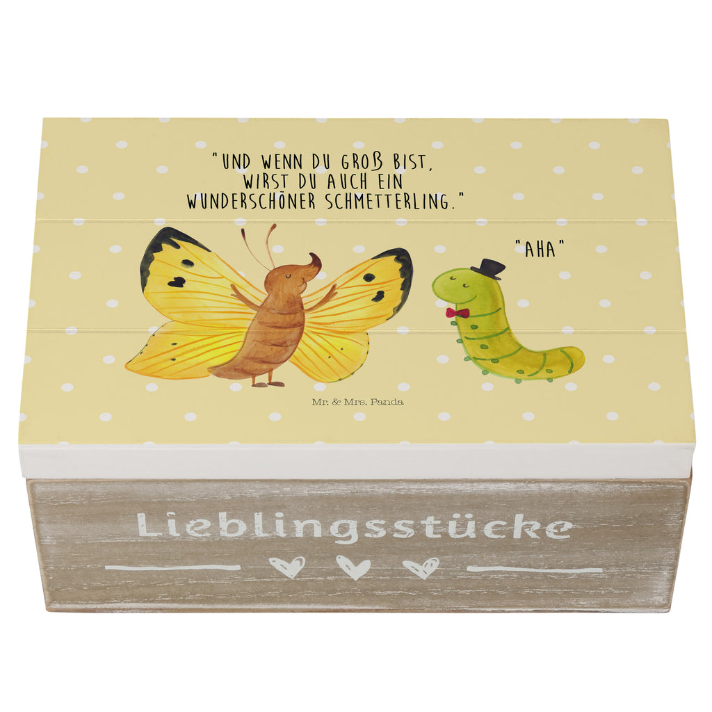 Holzkiste Raupe & Schmetterling Holzkiste, Kiste, Schatzkiste, Truhe, Schatulle, XXL, Erinnerungsbox, Erinnerungskiste, Dekokiste, Aufbewahrungsbox, Tiermotive, Gute Laune, lustige Sprüche, Tiere, Raupe, Schmetterling, Zitronenfalter, Entwicklung, Erwachsen werden, Kokon, Hut, Hütchen, Schönheit, Aufwachsen