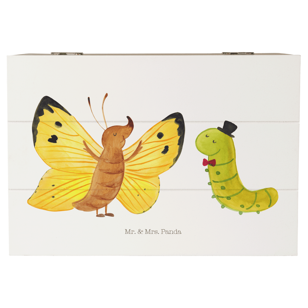 Holzkiste Raupe & Schmetterling Holzkiste, Kiste, Schatzkiste, Truhe, Schatulle, XXL, Erinnerungsbox, Erinnerungskiste, Dekokiste, Aufbewahrungsbox, Tiermotive, Gute Laune, lustige Sprüche, Tiere, Raupe, Schmetterling, Zitronenfalter, Entwicklung, Erwachsen werden, Kokon, Hut, Hütchen, Schönheit, Aufwachsen
