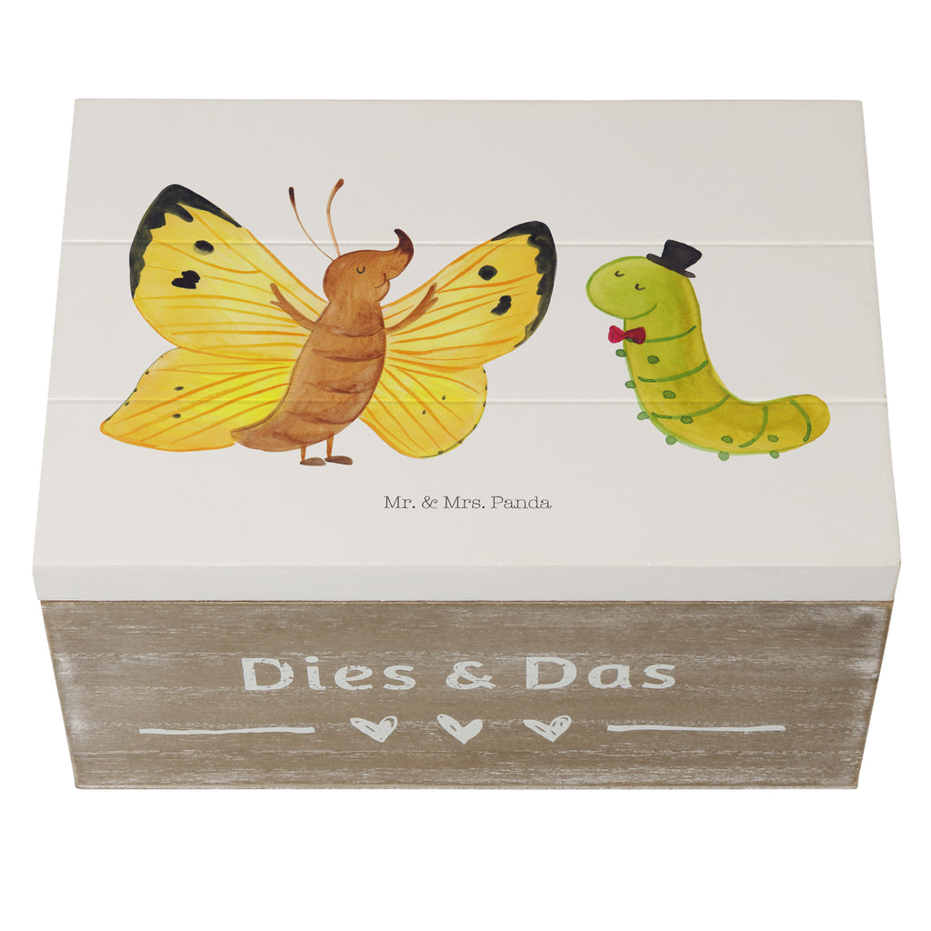 Holzkiste Raupe & Schmetterling Holzkiste, Kiste, Schatzkiste, Truhe, Schatulle, XXL, Erinnerungsbox, Erinnerungskiste, Dekokiste, Aufbewahrungsbox, Tiermotive, Gute Laune, lustige Sprüche, Tiere, Raupe, Schmetterling, Zitronenfalter, Entwicklung, Erwachsen werden, Kokon, Hut, Hütchen, Schönheit, Aufwachsen