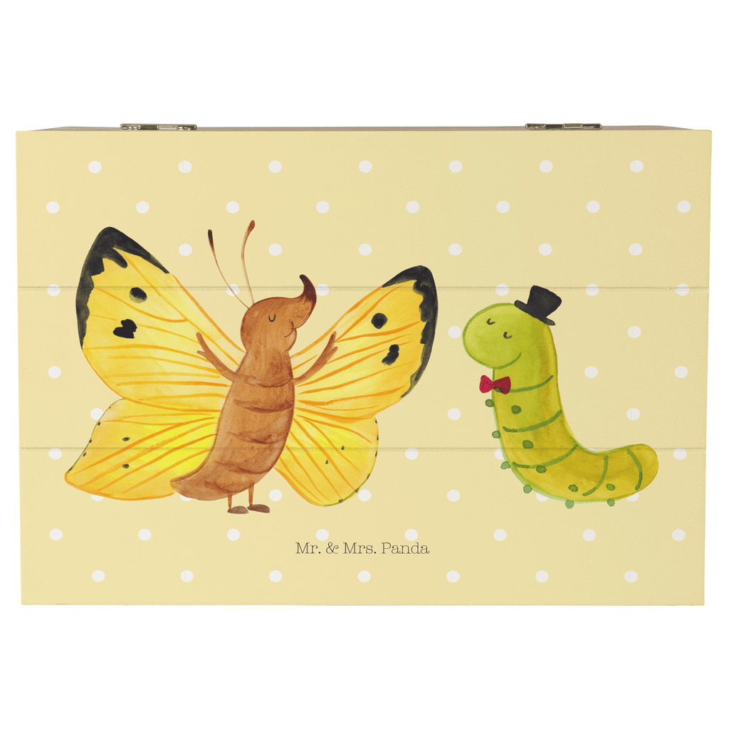 Holzkiste Raupe & Schmetterling Holzkiste, Kiste, Schatzkiste, Truhe, Schatulle, XXL, Erinnerungsbox, Erinnerungskiste, Dekokiste, Aufbewahrungsbox, Tiermotive, Gute Laune, lustige Sprüche, Tiere, Raupe, Schmetterling, Zitronenfalter, Entwicklung, Erwachsen werden, Kokon, Hut, Hütchen, Schönheit, Aufwachsen