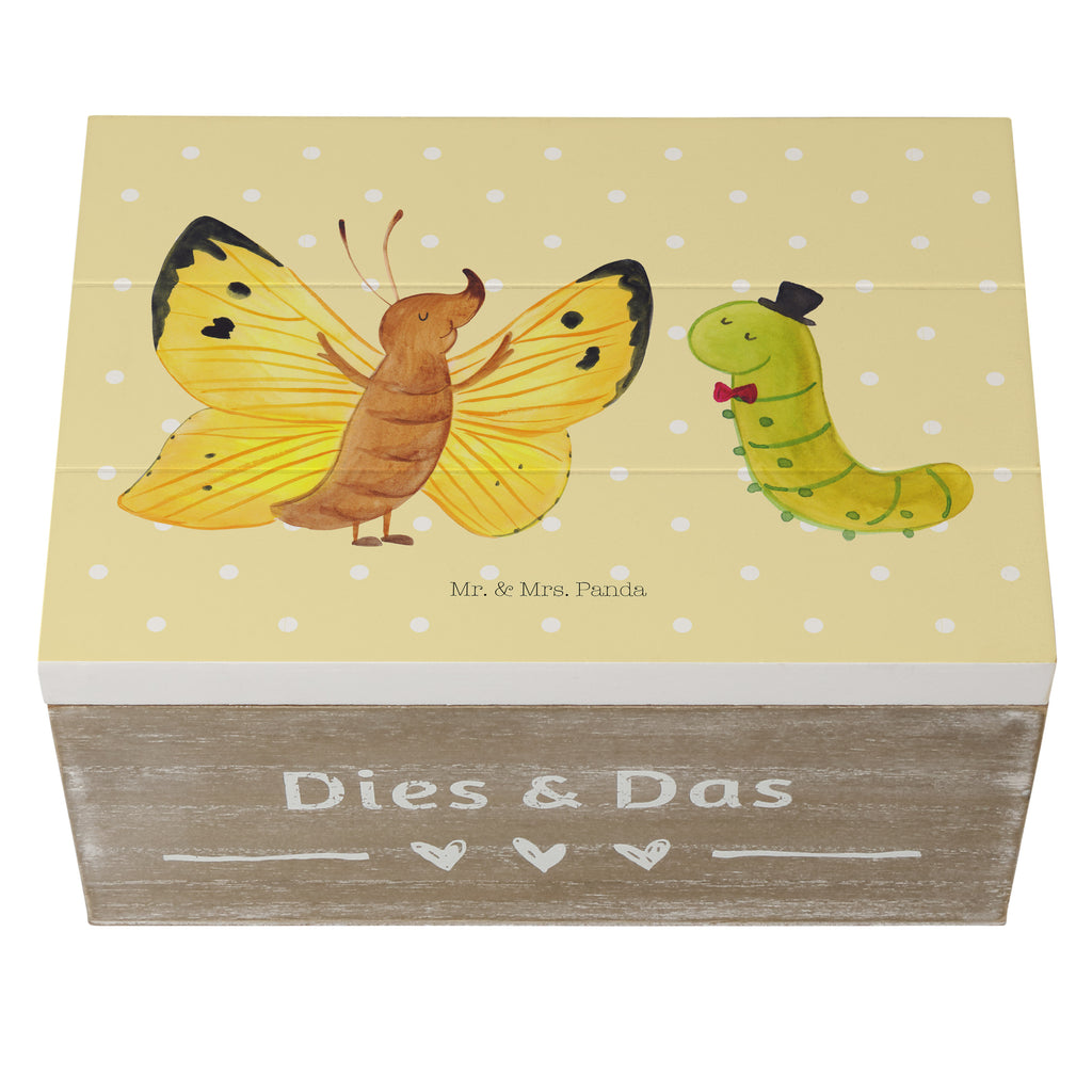 Holzkiste Raupe & Schmetterling Holzkiste, Kiste, Schatzkiste, Truhe, Schatulle, XXL, Erinnerungsbox, Erinnerungskiste, Dekokiste, Aufbewahrungsbox, Tiermotive, Gute Laune, lustige Sprüche, Tiere, Raupe, Schmetterling, Zitronenfalter, Entwicklung, Erwachsen werden, Kokon, Hut, Hütchen, Schönheit, Aufwachsen