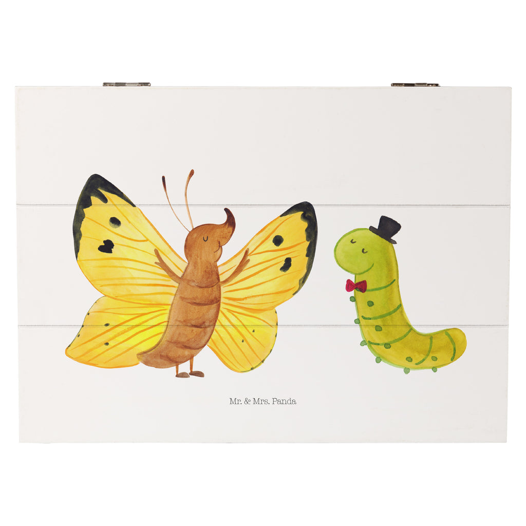 Holzkiste Raupe & Schmetterling Holzkiste, Kiste, Schatzkiste, Truhe, Schatulle, XXL, Erinnerungsbox, Erinnerungskiste, Dekokiste, Aufbewahrungsbox, Tiermotive, Gute Laune, lustige Sprüche, Tiere, Raupe, Schmetterling, Zitronenfalter, Entwicklung, Erwachsen werden, Kokon, Hut, Hütchen, Schönheit, Aufwachsen