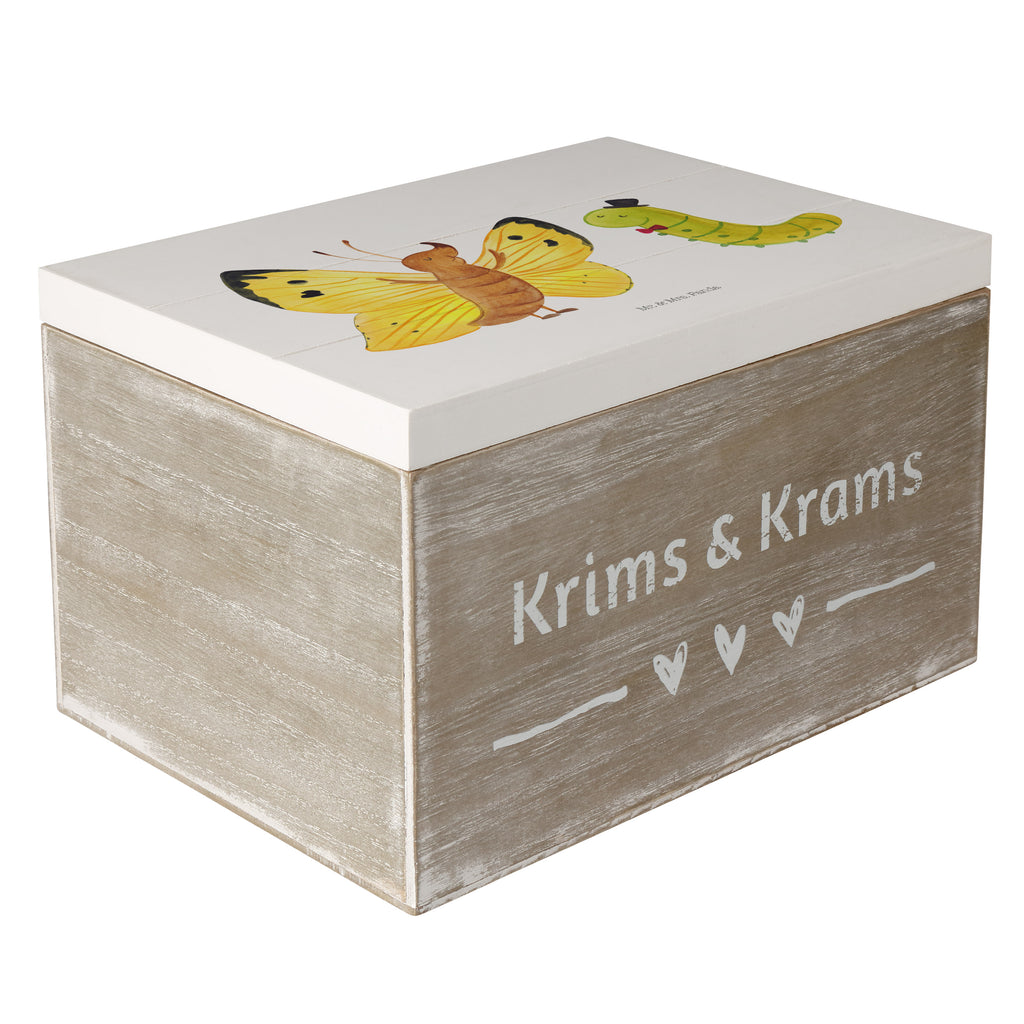 Holzkiste Raupe & Schmetterling Holzkiste, Kiste, Schatzkiste, Truhe, Schatulle, XXL, Erinnerungsbox, Erinnerungskiste, Dekokiste, Aufbewahrungsbox, Tiermotive, Gute Laune, lustige Sprüche, Tiere, Raupe, Schmetterling, Zitronenfalter, Entwicklung, Erwachsen werden, Kokon, Hut, Hütchen, Schönheit, Aufwachsen