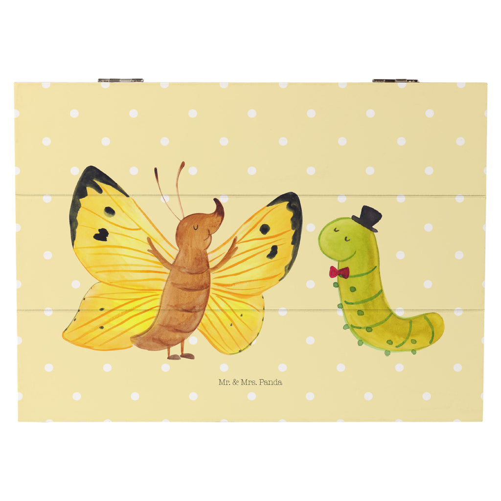 Holzkiste Raupe & Schmetterling Holzkiste, Kiste, Schatzkiste, Truhe, Schatulle, XXL, Erinnerungsbox, Erinnerungskiste, Dekokiste, Aufbewahrungsbox, Tiermotive, Gute Laune, lustige Sprüche, Tiere, Raupe, Schmetterling, Zitronenfalter, Entwicklung, Erwachsen werden, Kokon, Hut, Hütchen, Schönheit, Aufwachsen