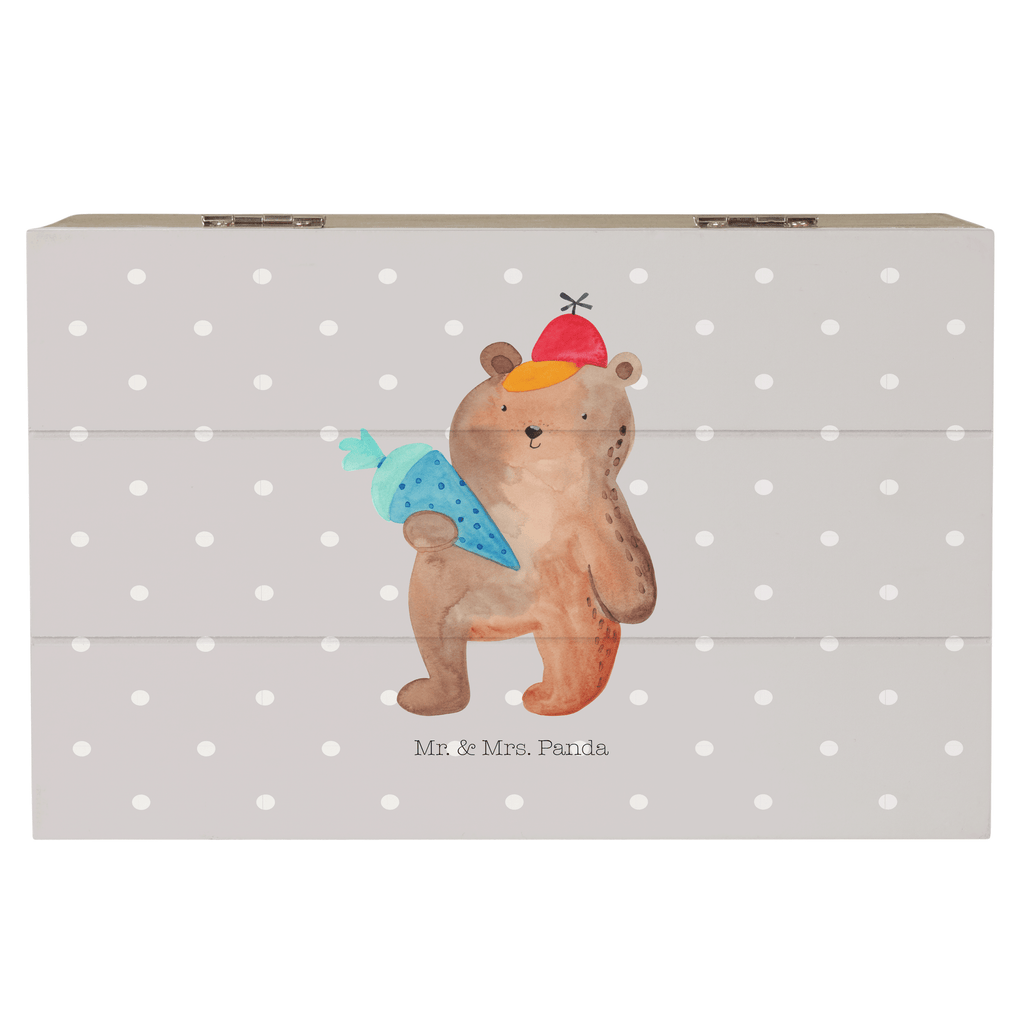 Holzkiste Bär mit Schultüte Holzkiste, Kiste, Schatzkiste, Truhe, Schatulle, XXL, Erinnerungsbox, Erinnerungskiste, Dekokiste, Aufbewahrungsbox, Bär, Teddy, Teddybär, Bär Motiv, Schultüte, Erster Schultag Geschenk, Einschulung Geschenk, Schule Geschenk, Grundschule, Schulanfang, Schulbeginn