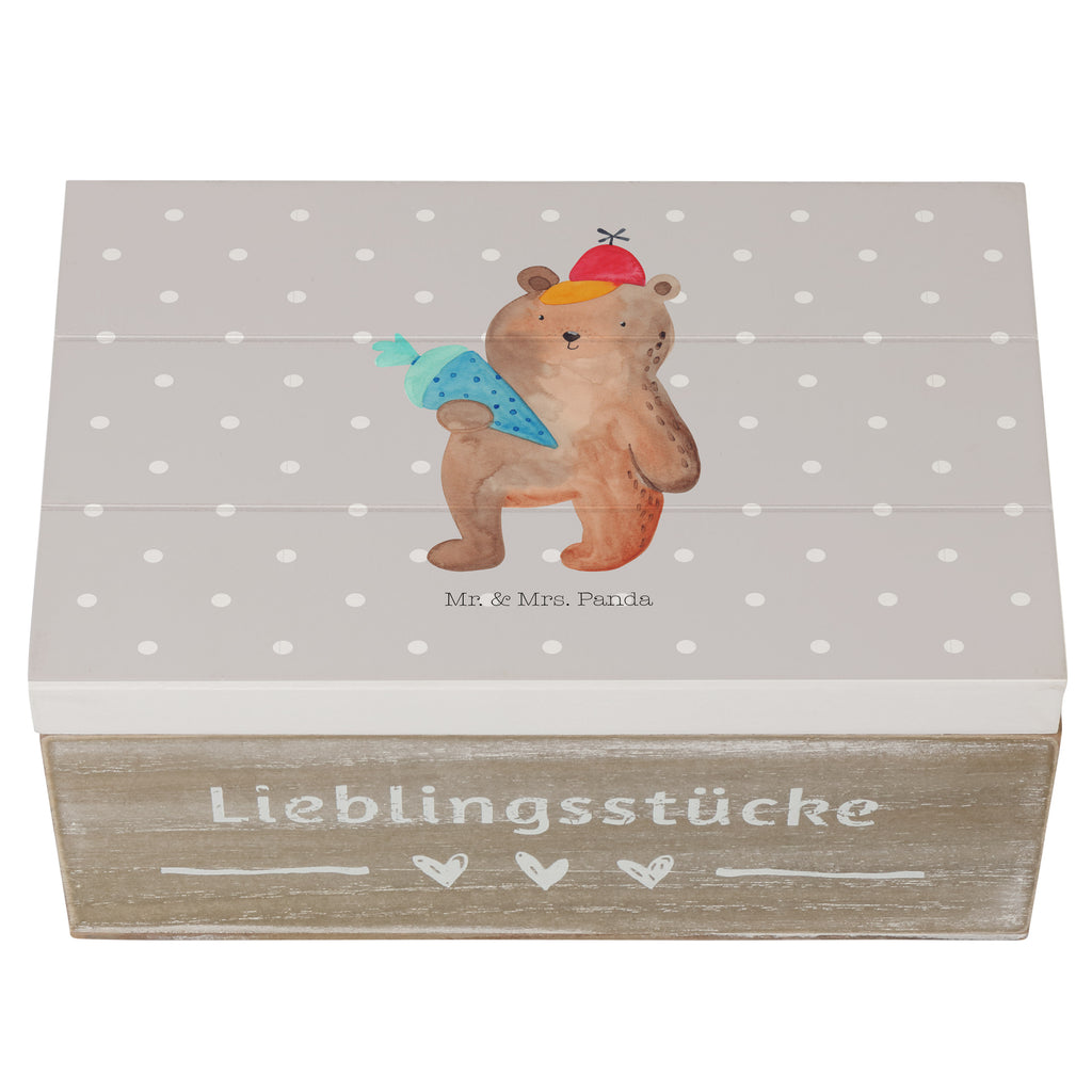 Holzkiste Bär mit Schultüte Holzkiste, Kiste, Schatzkiste, Truhe, Schatulle, XXL, Erinnerungsbox, Erinnerungskiste, Dekokiste, Aufbewahrungsbox, Bär, Teddy, Teddybär, Bär Motiv, Schultüte, Erster Schultag Geschenk, Einschulung Geschenk, Schule Geschenk, Grundschule, Schulanfang, Schulbeginn