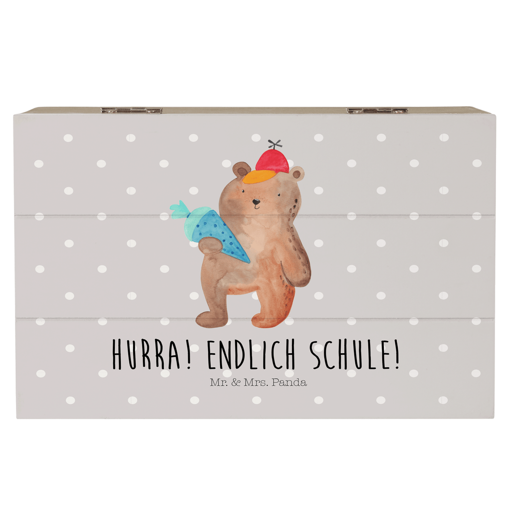 Holzkiste Bär mit Schultüte Holzkiste, Kiste, Schatzkiste, Truhe, Schatulle, XXL, Erinnerungsbox, Erinnerungskiste, Dekokiste, Aufbewahrungsbox, Bär, Teddy, Teddybär, Bär Motiv, Schultüte, Erster Schultag Geschenk, Einschulung Geschenk, Schule Geschenk, Grundschule, Schulanfang, Schulbeginn