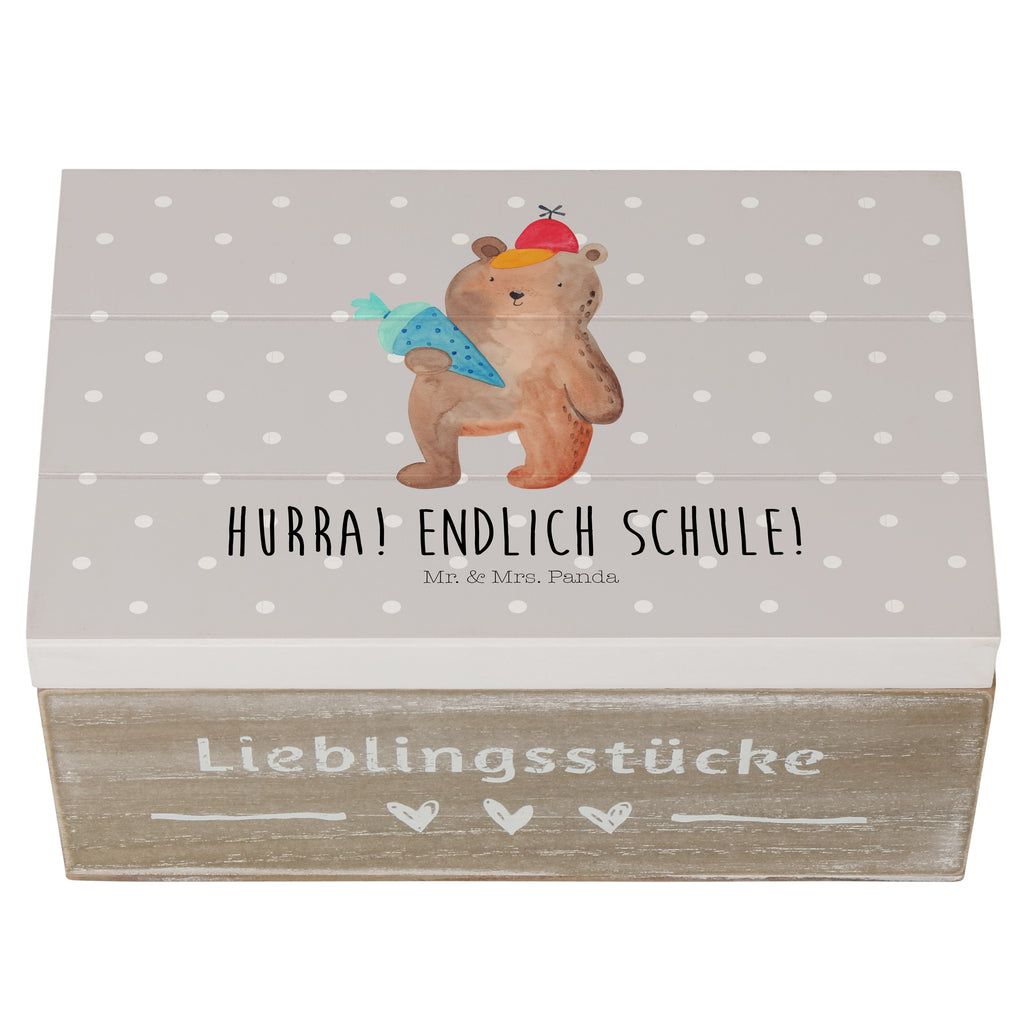 Holzkiste Bär mit Schultüte Holzkiste, Kiste, Schatzkiste, Truhe, Schatulle, XXL, Erinnerungsbox, Erinnerungskiste, Dekokiste, Aufbewahrungsbox, Bär, Teddy, Teddybär, Bär Motiv, Schultüte, Erster Schultag Geschenk, Einschulung Geschenk, Schule Geschenk, Grundschule, Schulanfang, Schulbeginn