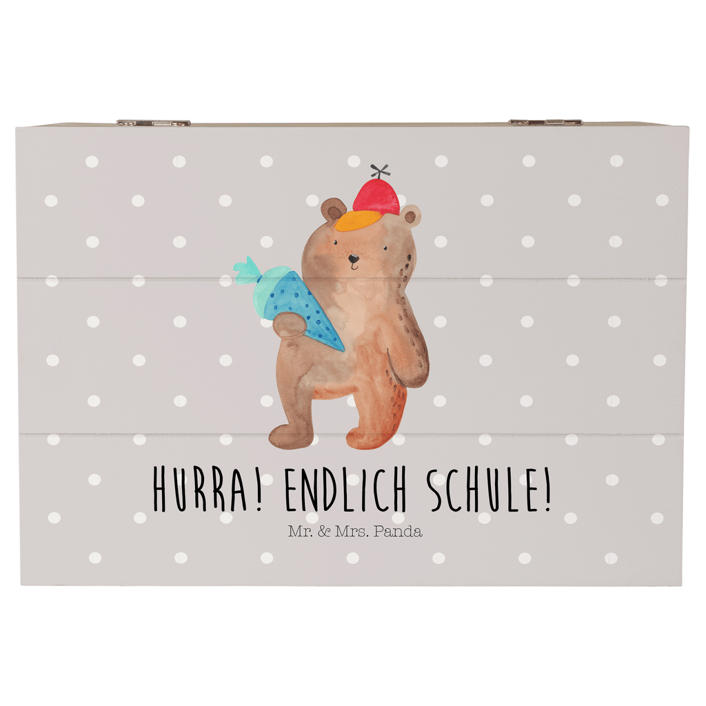 Holzkiste Bär mit Schultüte Holzkiste, Kiste, Schatzkiste, Truhe, Schatulle, XXL, Erinnerungsbox, Erinnerungskiste, Dekokiste, Aufbewahrungsbox, Bär, Teddy, Teddybär, Bär Motiv, Schultüte, Erster Schultag Geschenk, Einschulung Geschenk, Schule Geschenk, Grundschule, Schulanfang, Schulbeginn