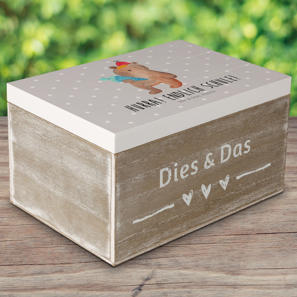 Holzkiste Bär mit Schultüte Holzkiste, Kiste, Schatzkiste, Truhe, Schatulle, XXL, Erinnerungsbox, Erinnerungskiste, Dekokiste, Aufbewahrungsbox, Bär, Teddy, Teddybär, Bär Motiv, Schultüte, Erster Schultag Geschenk, Einschulung Geschenk, Schule Geschenk, Grundschule, Schulanfang, Schulbeginn