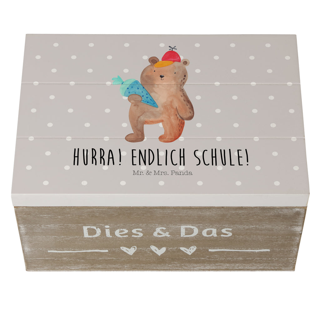 Holzkiste Bär mit Schultüte Holzkiste, Kiste, Schatzkiste, Truhe, Schatulle, XXL, Erinnerungsbox, Erinnerungskiste, Dekokiste, Aufbewahrungsbox, Bär, Teddy, Teddybär, Bär Motiv, Schultüte, Erster Schultag Geschenk, Einschulung Geschenk, Schule Geschenk, Grundschule, Schulanfang, Schulbeginn