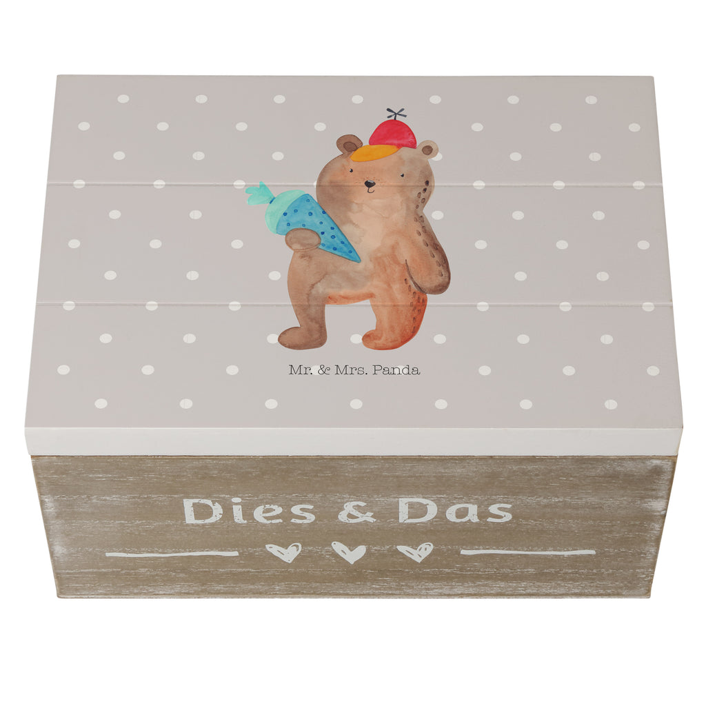 Holzkiste Bär mit Schultüte Holzkiste, Kiste, Schatzkiste, Truhe, Schatulle, XXL, Erinnerungsbox, Erinnerungskiste, Dekokiste, Aufbewahrungsbox, Bär, Teddy, Teddybär, Bär Motiv, Schultüte, Erster Schultag Geschenk, Einschulung Geschenk, Schule Geschenk, Grundschule, Schulanfang, Schulbeginn