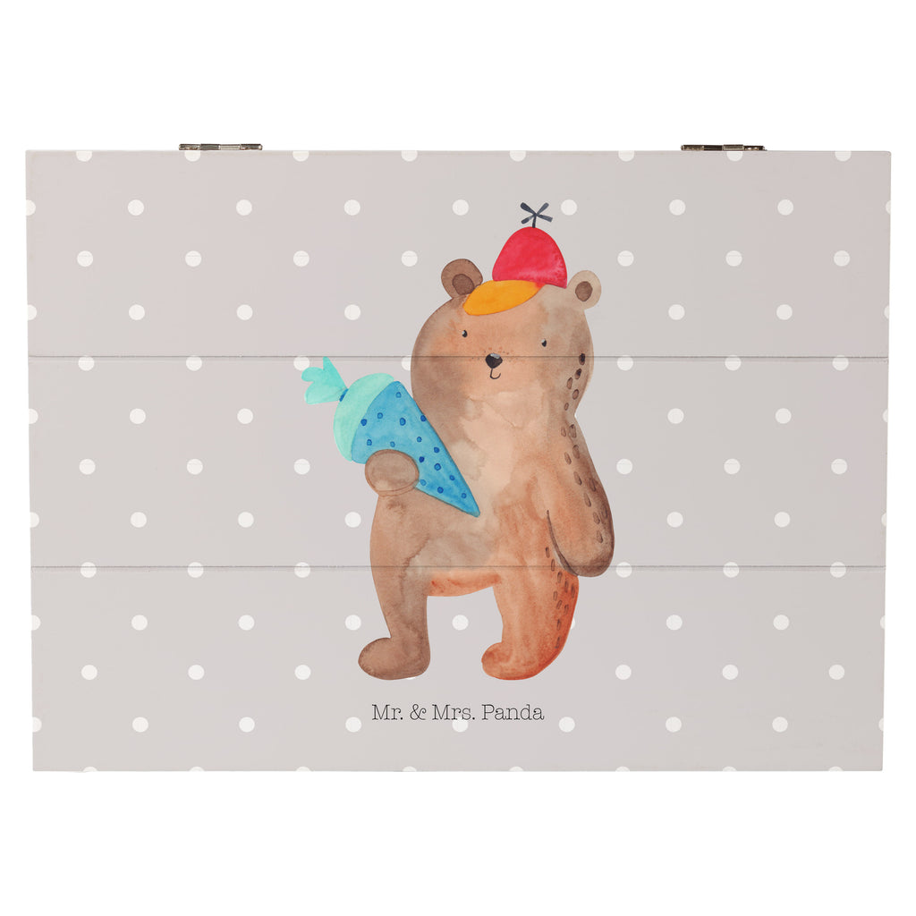 Holzkiste Bär mit Schultüte Holzkiste, Kiste, Schatzkiste, Truhe, Schatulle, XXL, Erinnerungsbox, Erinnerungskiste, Dekokiste, Aufbewahrungsbox, Bär, Teddy, Teddybär, Bär Motiv, Schultüte, Erster Schultag Geschenk, Einschulung Geschenk, Schule Geschenk, Grundschule, Schulanfang, Schulbeginn