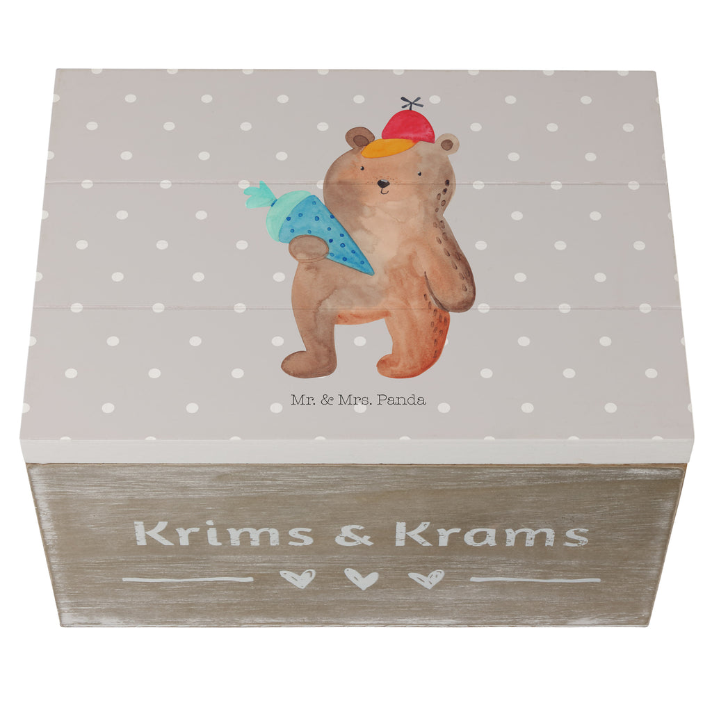 Holzkiste Bär mit Schultüte Holzkiste, Kiste, Schatzkiste, Truhe, Schatulle, XXL, Erinnerungsbox, Erinnerungskiste, Dekokiste, Aufbewahrungsbox, Bär, Teddy, Teddybär, Bär Motiv, Schultüte, Erster Schultag Geschenk, Einschulung Geschenk, Schule Geschenk, Grundschule, Schulanfang, Schulbeginn