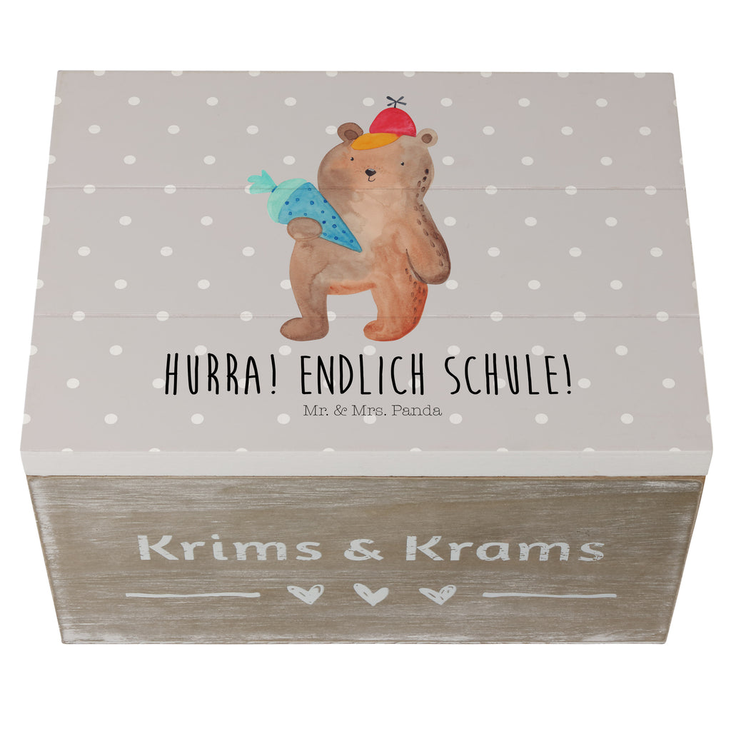 Holzkiste Bär mit Schultüte Holzkiste, Kiste, Schatzkiste, Truhe, Schatulle, XXL, Erinnerungsbox, Erinnerungskiste, Dekokiste, Aufbewahrungsbox, Bär, Teddy, Teddybär, Bär Motiv, Schultüte, Erster Schultag Geschenk, Einschulung Geschenk, Schule Geschenk, Grundschule, Schulanfang, Schulbeginn