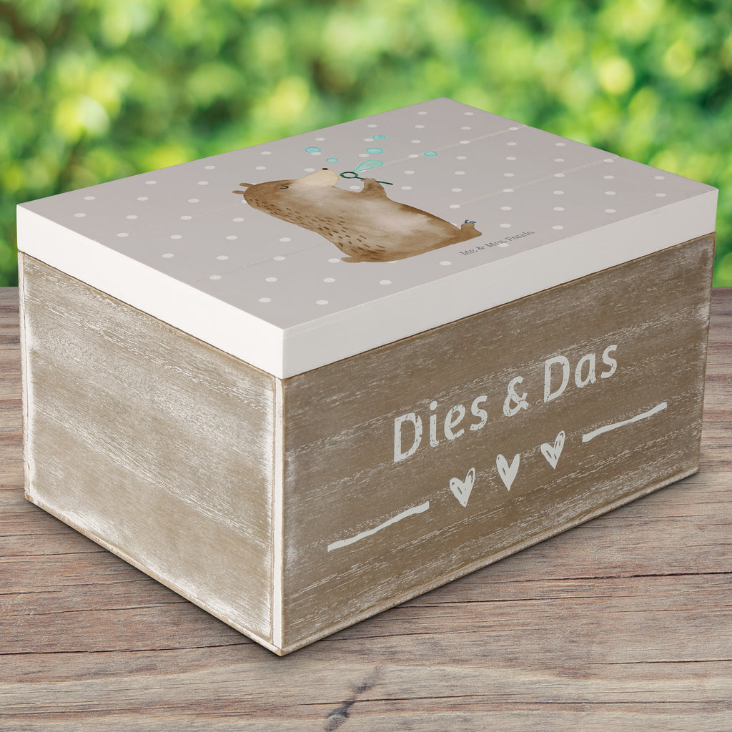 Holzkiste Bär Seifenblasen Holzkiste, Kiste, Schatzkiste, Truhe, Schatulle, XXL, Erinnerungsbox, Erinnerungskiste, Dekokiste, Aufbewahrungsbox, Bär, Teddy, Teddybär, Seifenblasen Bär Lustig Sein Glücklich Traurig Happy