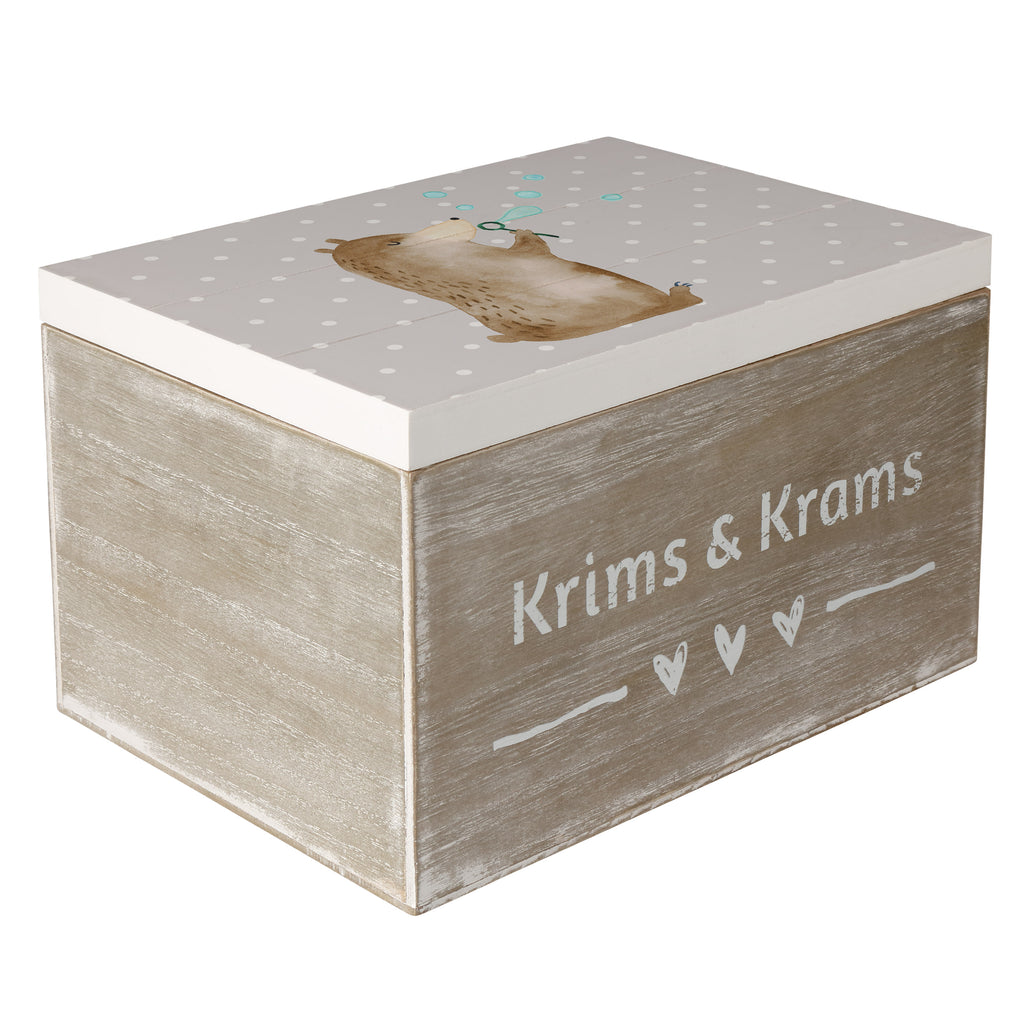 Holzkiste Bär Seifenblasen Holzkiste, Kiste, Schatzkiste, Truhe, Schatulle, XXL, Erinnerungsbox, Erinnerungskiste, Dekokiste, Aufbewahrungsbox, Bär, Teddy, Teddybär, Seifenblasen Bär Lustig Sein Glücklich Traurig Happy