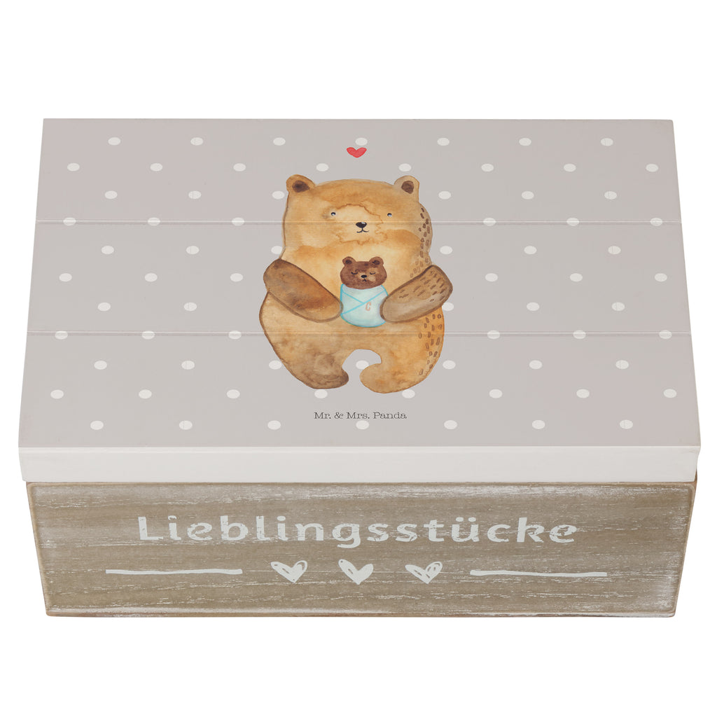 Holzkiste Bär mit Baby Holzkiste, Kiste, Schatzkiste, Truhe, Schatulle, XXL, Erinnerungsbox, Erinnerungskiste, Dekokiste, Aufbewahrungsbox, Bär, Teddy, Teddybär, Eltern, Mutter, Baby, Taufe, Geburt, Nichte, Neffe, Enkel, Enkelin, Täufling, Geburtstag, Glückwunsch